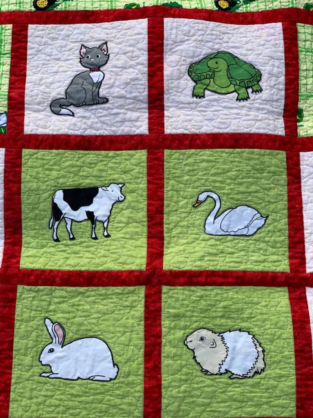Vintage Handmade Patchwork Quilt John Deere Baby Toddler Lap Cottagecore Blanket